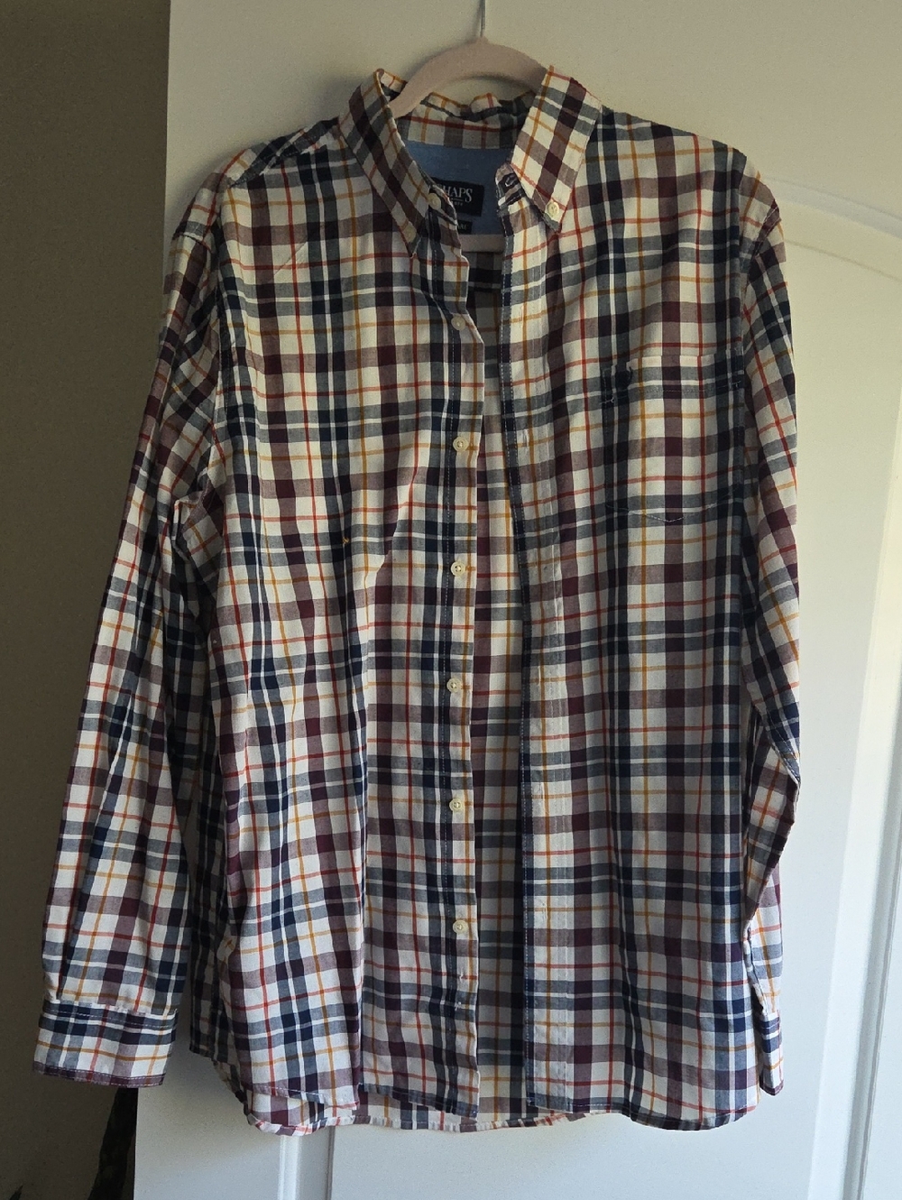 Chaps Plaid Button-Down Shirt - White, Blue, Burgundy, Yellow